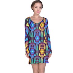 Pattern Background Bright Blue Long Sleeve Nightdress by Wegoenart