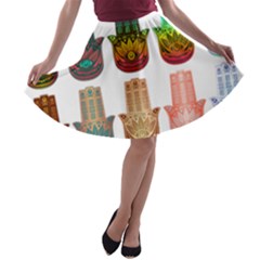 Evil Eye Protection Charm Colorful A-line Skater Skirt by Wegoenart