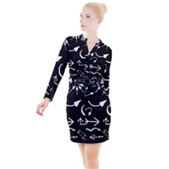 Arrows Vector Lines Strokes White Button Long Sleeve Dress by Wegoenart