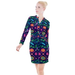 Pattern Nature Design Patterns Button Long Sleeve Dress by Wegoenart