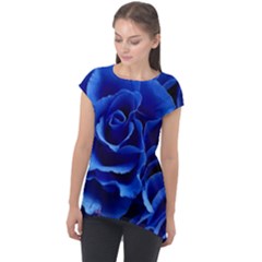 Blue Roses Flowers Plant Romance Cap Sleeve High Low Top by Wegoenart