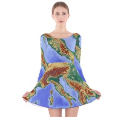 Italy Alpine Alpine Region Map Long Sleeve Velvet Skater Dress by Wegoenart