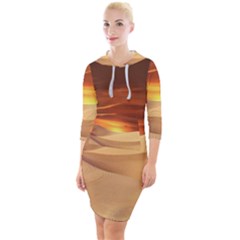 Desert Sun Landscape Sunset Dune Quarter Sleeve Hood Bodycon Dress by Wegoenart