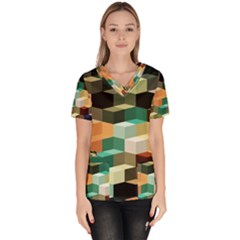 Art Design Color Pattern Creative Women s V-neck Scrub Top by Wegoenart