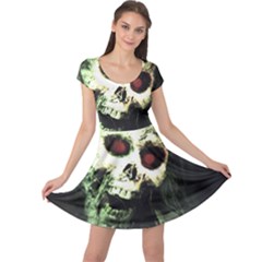 Screaming Skull Human Halloween Cap Sleeve Dress by Wegoenart