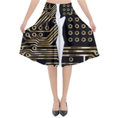 Brain Circuit Board Pcb Computer Flared Midi Skirt by Wegoenart