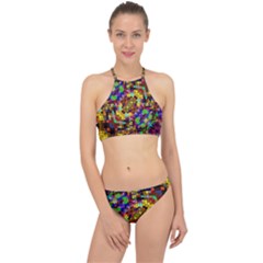 Color Mosaic Background Wall Racer Front Bikini Set by Wegoenart