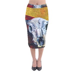 Skull 2 Velvet Midi Pencil Skirt by Azure