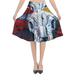 Skull 2 Flared Midi Skirt by Azure