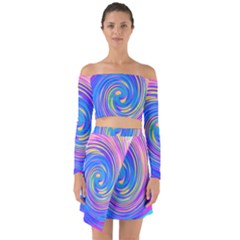 Cool Abstract Pink Blue And Yellow Twirl Liquid Art Off Shoulder Top With Skirt Set by myrubiogarden