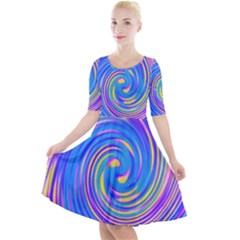 Cool Abstract Pink Blue And Yellow Twirl Liquid Art Quarter Sleeve A-line Dress by myrubiogarden