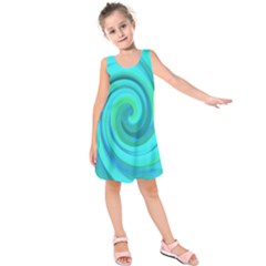 Groovy Cool Abstract Aqua Liquid Art Swirl Painting Kids  Sleeveless Dress by myrubiogarden