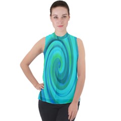 Groovy Cool Abstract Aqua Liquid Art Swirl Painting Mock Neck Chiffon Sleeveless Top by myrubiogarden