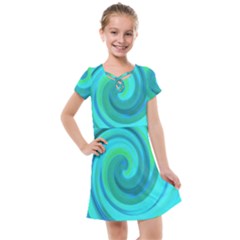 Groovy Cool Abstract Aqua Liquid Art Swirl Painting Kids  Cross Web Dress by myrubiogarden