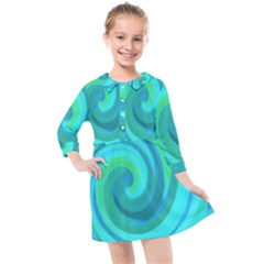 Groovy Cool Abstract Aqua Liquid Art Swirl Painting Kids  Quarter Sleeve Shirt Dress by myrubiogarden