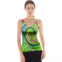 Groovy Abstract Green And Crimson Liquid Swirl Tank Top by myrubiogarden