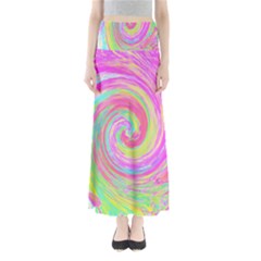 Groovy Abstract Pink And Blue Liquid Swirl Painting Full Length Maxi Skirt by myrubiogarden