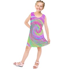 Groovy Abstract Pink And Blue Liquid Swirl Painting Kids  Tunic Dress by myrubiogarden