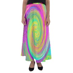 Groovy Abstract Purple And Yellow Liquid Swirl Flared Maxi Skirt by myrubiogarden