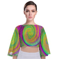 Groovy Abstract Purple And Yellow Liquid Swirl Tie Back Butterfly Sleeve Chiffon Top by myrubiogarden