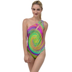 Groovy Abstract Purple And Yellow Liquid Swirl To One Side Swimsuit by myrubiogarden