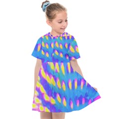 Pink, Blue And Yellow Abstract Coneflower Kids  Sailor Dress by myrubiogarden