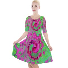 Groovy Abstract Green And Red Lava Liquid Swirl Quarter Sleeve A-line Dress by myrubiogarden