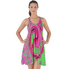 Groovy Abstract Green And Red Lava Liquid Swirl Show Some Back Chiffon Dress by myrubiogarden