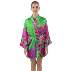 Groovy Abstract Green And Red Lava Liquid Swirl Long Sleeve Kimono Robe by myrubiogarden