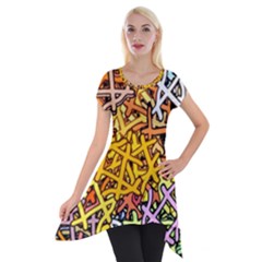 Color Colors Network Networks Short Sleeve Side Drop Tunic by Pakrebo