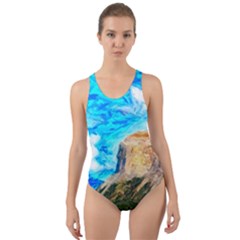 Painting Paintings Mountain Cut-out Back One Piece Swimsuit by Pakrebo