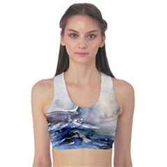 Art Painting Sea Storm Seagull Sports Bra by Pakrebo