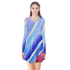 Painting Abstract Blue Pink Spots Long Sleeve V-neck Flare Dress by Pakrebo