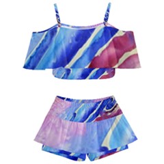 Painting Abstract Blue Pink Spots Kids  Off Shoulder Skirt Bikini by Pakrebo