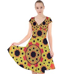 Fractal Art Design Pattern Cap Sleeve Front Wrap Midi Dress by Pakrebo