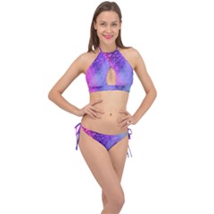 Texture Cell Cubes Blast Color Cross Front Halter Bikini Set