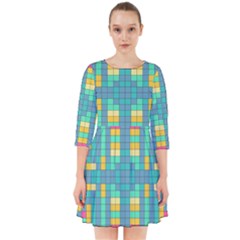 Checkerboard Squares Abstract Smock Dress by Pakrebo