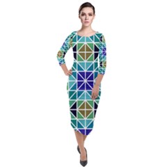 Mosaic Triangle Symmetry Quarter Sleeve Midi Velour Bodycon Dress by Pakrebo