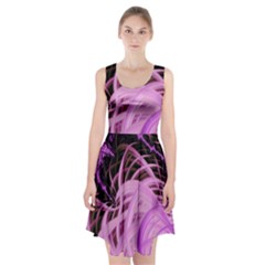 Purple Fractal Artwork Feather Racerback Midi Dress by Pakrebo