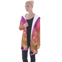 Fractal Puffy Feather Art Artwork Longline Hooded Cardigan by Pakrebo