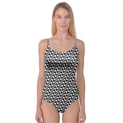 White Line Wave Black Pattern Camisole Leotard  by Pakrebo