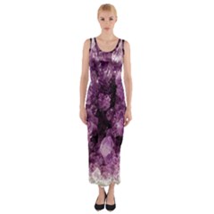 Amethyst Purple Violet Geode Slice Fitted Maxi Dress by genx