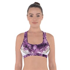 Amethyst Purple Violet Geode Slice Cross Back Sports Bra by genx