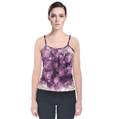 Amethyst Purple Violet Geode Slice Velvet Spaghetti Strap Top by genx