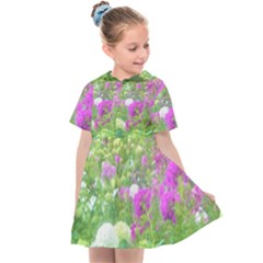 Annabella Hydrangeas And Purple Garden Landscape Kids  Sailor Dress by myrubiogarden