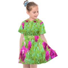 Impressionistic Purple Peonies With Green Hostas Kids  Sailor Dress by myrubiogarden