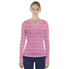 Damask Floral Design Seamless V-neck Long Sleeve Top by Pakrebo