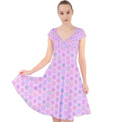 A Hexagonal Pattern Cap Sleeve Front Wrap Midi Dress by Pakrebo