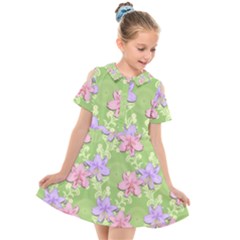 Lily Flowers Green Plant Natural Kids  Short Sleeve Shirt Dress by Pakrebo