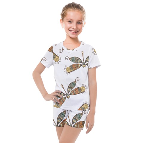 Pattern Dragonfly Background Kids  Mesh Tee And Shorts Set by Pakrebo